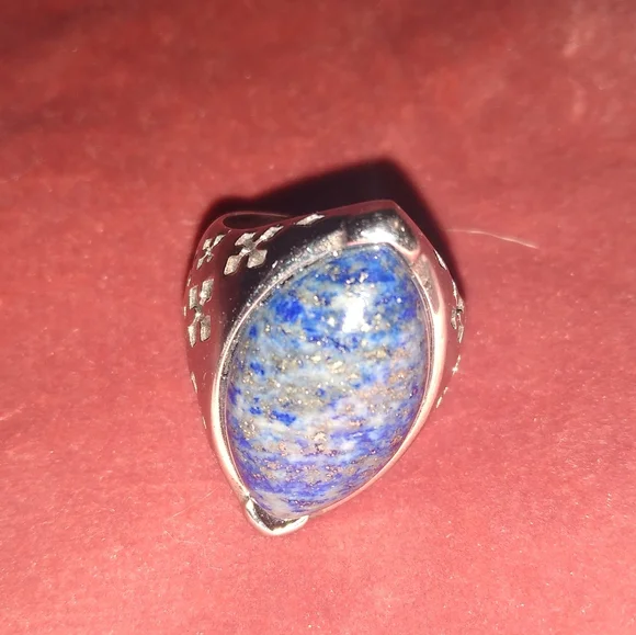 Blue Lapis Gemstone Ring Silver Almond Shaped Gem Stone Cutout Design Setting 8 - Picture 2 of 8